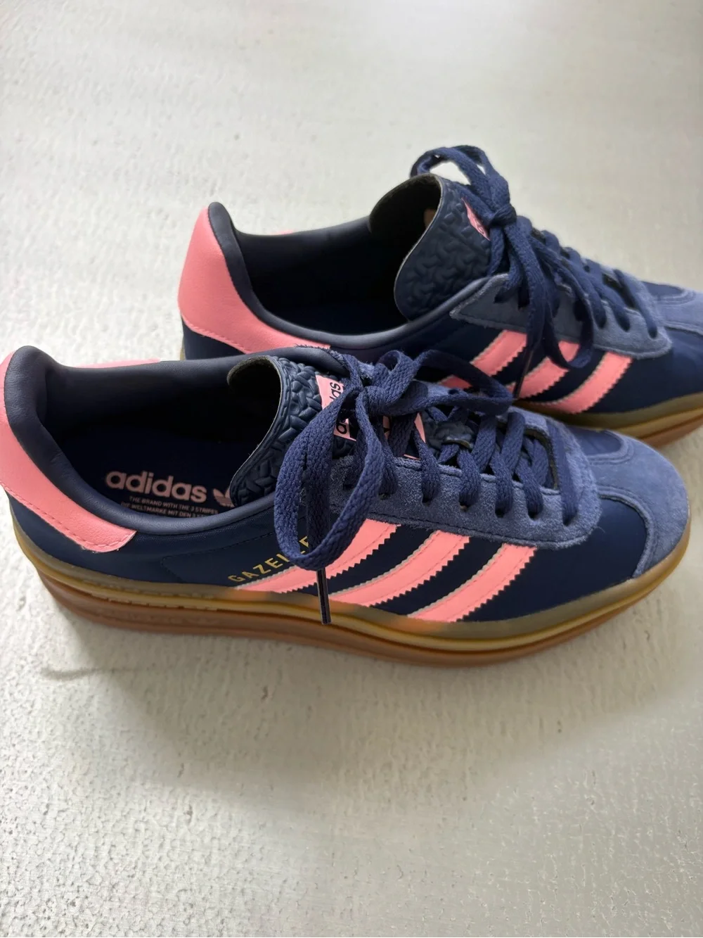 adidas Gazelle Navy with Pink Platform Sneakers